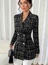 Cocolii blazer veste en tweed femme à carreaux double boutonnage col revers manches longues élégant pour bureau soirée
