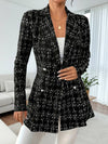 Cocolii blazer veste en tweed femme à carreaux double boutonnage col revers manches longues élégant pour bureau soirée
