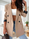Cocolii blazer de bureau femme double boutonnage poches col revers manches longues femme élégant décontracté veste