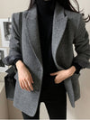 Cocolii blazer femme en laine chevrons poches col revers oversize chic décontracté manteau pour bureau automne