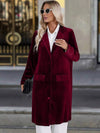 Cocolii mi-longue blazer en velours boutonnage poches col revers femme décontracté vintage pardessus de bureau