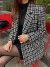 Cocolii veste tartan femme noir et blanc blazer carreaux double boutonnage poches col revers élégant style classique