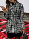 Cocolii veste tartan femme noir et blanc blazer carreaux double boutonnage poches col revers élégant style classique