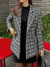 Cocolii veste tartan femme noir et blanc blazer carreaux double boutonnage poches col revers élégant style classique