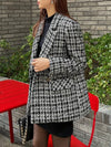 Cocolii veste tartan femme noir et blanc blazer carreaux double boutonnage poches col revers élégant style classique