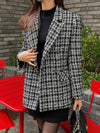 Cocolii veste tartan femme noir et blanc blazer carreaux double boutonnage poches col revers élégant style classique