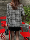 Cocolii veste tartan femme noir et blanc blazer carreaux double boutonnage poches col revers élégant style classique