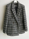 Cocolii veste tartan femme noir et blanc blazer carreaux double boutonnage poches col revers élégant style classique