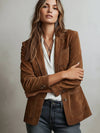 Cocolii blazer femme daim veste en suedine boutonnage poches col revers manches longues élégant rétro blouson de bureau