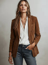 Cocolii blazer femme daim veste en suedine boutonnage poches col revers manches longues élégant rétro blouson de bureau