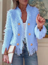 Cocolii court veste femme tweed frange double boutonnage manches longues vintage simple décontracté classique blazer