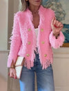 Cocolii court veste femme tweed frange double boutonnage manches longues vintage simple décontracté classique blazer