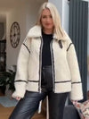 Cocolii veste de motard effet fourrure ceinture fermeture éclair poches col revers femme décontracté manteau aviateur bombers