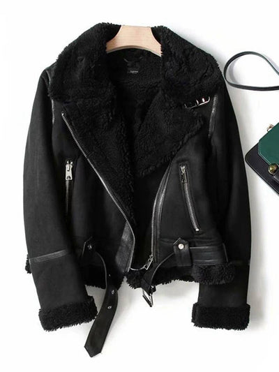 Cocolii manteau aviateur suedine fermeture éclair ceinture col revers femme veste style boyfriend