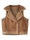 Cocolii gilet sans manches veste aviateur suedine double boutonnage poches col revers femme casual blouson