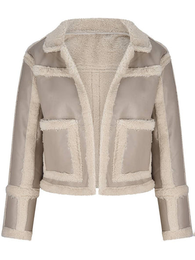 Cocolii court manteau aviateur carreaux peau de mouton poches col revers femme style boyfriend mode perfecto veste