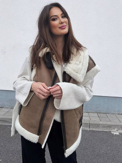 Cocolii veste en daim sans manches doublé polaire molleton poches ceinture chunky buckle femme décontracté gilet suedine