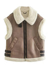 Cocolii veste en daim sans manches doublé polaire molleton poches ceinture chunky buckle femme décontracté gilet suedine