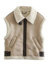 Cocolii veste en daim sans manches doublé polaire molleton poches ceinture chunky buckle femme décontracté gilet suedine