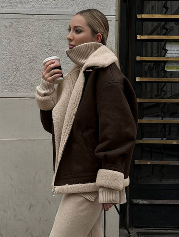 Cocolii manteau aviateur suedine peau de mouton poches chunky