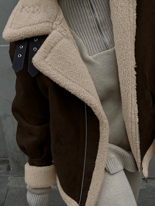 Imitation Peau Lainée Veste Aviateur Mouton Femme Cocolii