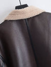 Cocolii court manteau aviateur ceinture chunky buckle col revers poches manches longues femme vintage décontracté veste