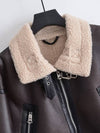 Cocolii court manteau aviateur ceinture chunky buckle col revers poches manches longues femme vintage décontracté veste