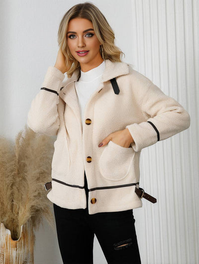 Cocolii manteau aviateur boutonnage poches chunky buckle col revers manches longues fermeture éclair femme décontracté veste