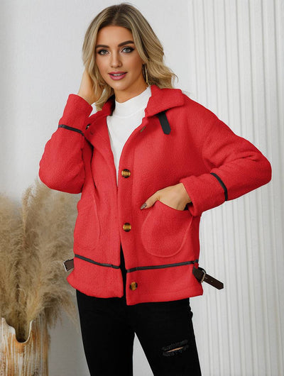 Cocolii manteau aviateur boutonnage poches chunky buckle col revers manches longues fermeture éclair femme décontracté veste