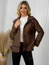 Cocolii manteau aviateur boutonnage poches chunky buckle col revers manches longues fermeture éclair femme décontracté veste