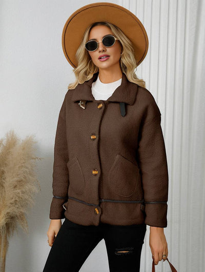 Cocolii manteau aviateur boutonnage poches chunky buckle col revers manches longues fermeture éclair femme décontracté veste