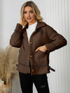 Cocolii manteau aviateur boutonnage poches chunky buckle col revers manches longues fermeture éclair femme décontracté veste