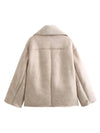 Cocolii manteau aviateur en suedine boutonnage poches col revers manches longues femme décontracté oversized veste