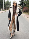 Cocolii longue manteau aviateur simili cuir poches col revers manches longues femme élégant décontracté oversized casual hiver veste