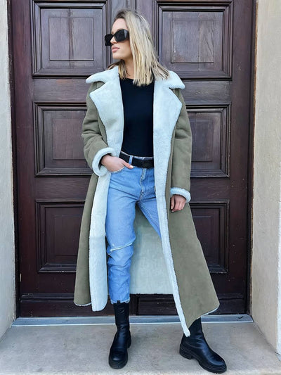 Cocolii longue manteau aviateur simili cuir poches col revers manches longues femme élégant décontracté oversized casual hiver veste