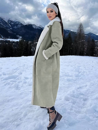 Cocolii longue manteau aviateur simili cuir poches col revers manches longues femme élégant décontracté oversized casual hiver veste