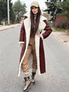 Cocolii longue manteau aviateur simili cuir poches col revers manches longues femme élégant décontracté oversized casual hiver veste