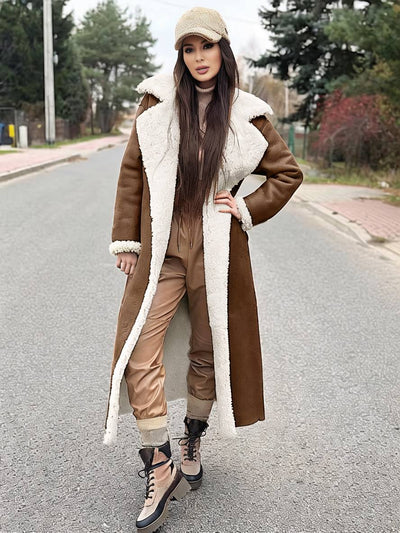 Cocolii longue manteau aviateur simili cuir poches col revers manches longues femme élégant décontracté oversized casual hiver veste