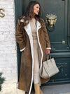 Cocolii longue manteau aviateur simili cuir poches col revers manches longues femme élégant décontracté oversized casual hiver veste