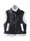 Cocolii gilet manteau aviateur simili cuir sans manches fermeture éclair poches col revers femme décontracté mode oversized veste