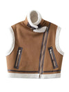 Cocolii veste aviateur sans manches poches ceinture col revers col montant femme casual décontracté gilet d'hiver chaud