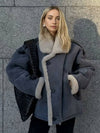 Cocolii manteau aviateur suedine doublé polaire molleton poches col revers manches longues femme élégant vintage décontracté hiver veste