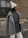 Cocolii manteau aviateur molleton col revers fermeture éclair poches chunky buckle femme élégant décontracté oversized hiver veste