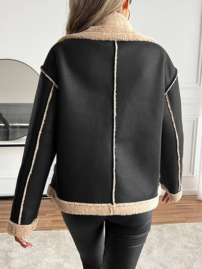 Cocolii manteau aviateur femme hiver style peau de mouton veste chaude en similicuir doublée fourrure col revers décontracté