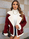 Cocolii veste aviateur femme doublé polaire poches chunky buckle col revers décontracté chaud manteau en suédine