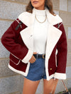 Cocolii veste aviateur femme doublé polaire poches chunky buckle col revers décontracté chaud manteau en suédine