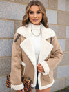 Cocolii veste aviateur femme doublé polaire poches chunky buckle col revers décontracté chaud manteau en suédine