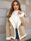 Cocolii veste aviateur femme doublé polaire poches chunky buckle col revers décontracté chaud manteau en suédine