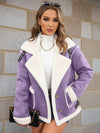 Cocolii veste aviateur femme doublé polaire poches chunky buckle col revers décontracté chaud manteau en suédine