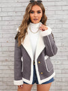 Cocolii veste aviateur femme doublé polaire poches chunky buckle col revers décontracté chaud manteau en suédine